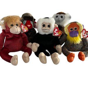 Ty Beanie Babies Lot of 5 Monkeys 1998 1999 2000 2008